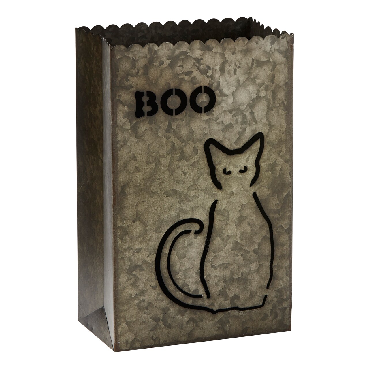 Boo Cat Luminary - Decorative Halloween Lantern Sculpture, Black Iron, 11.4" H x 7" L x 4.25" W, Spot Clean